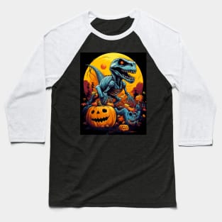 Halloween Skeleton Zombie Ghost Riding T Rex Funny Pumpkin Baseball T-Shirt